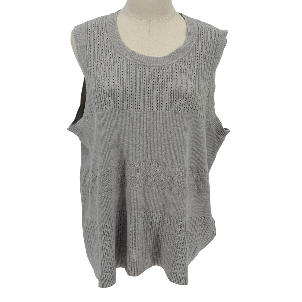 Sioni Knit Sweater Vest Gray Pointelle Geometric Sleeveless Top Est. Size L/XL